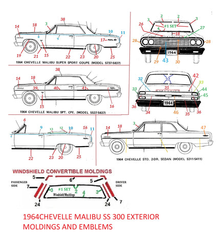 64 CHEVELLE EXTERIOR MOLDINGS & EMBLEMS