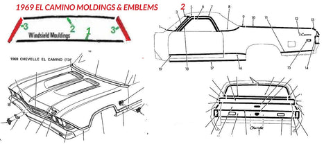 69 EL CAMINO EXTERIOR MOLDINGS & EMBLEMS