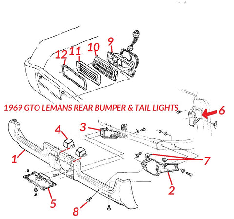 69 GTO LEMANS REAR BUMPER & TAIL LIGHTS