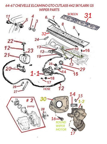 64-67 WIPER PARTS CHEVELLE GTO 442 GS