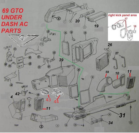 1969 GTO LEMANS UNDERDASH AC PARTS