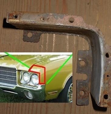 FENDER TO HEADLIGHT FILLER ,LEFT USED 71 72 CUTLASS 442