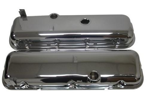 VALVE COVERS, BIG BLOCK, CHROME, NO DRIPPERS, REPRO, PAIR, NEW, 2 1/4" TALL