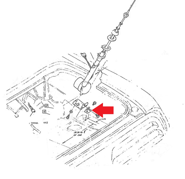 POWER ANTENNA MOUNTING BRACKET, LOWER, MOUNTS TO FLOOR, REPRO