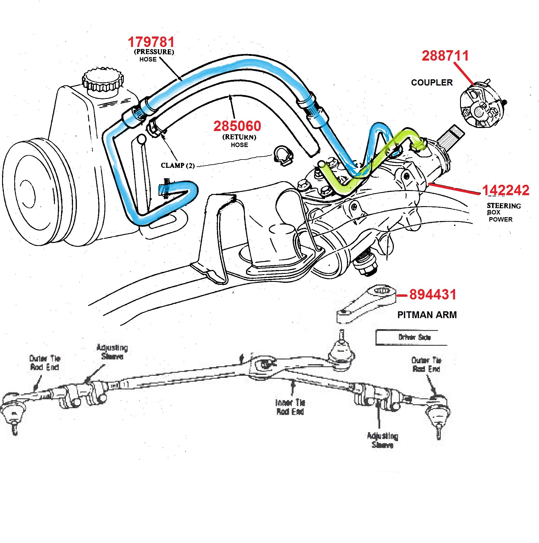 POWER STEERING ILLUSTRATION, 70-79 NOVA