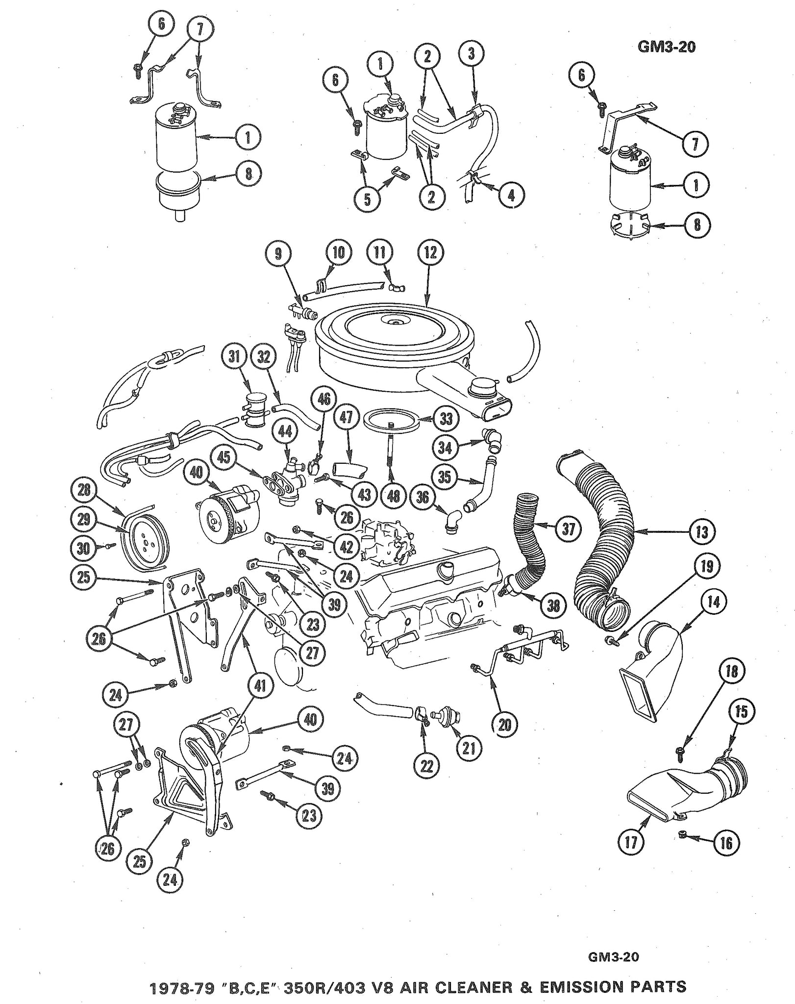 78-80 OLDS 403 air cleaner & emission diagram