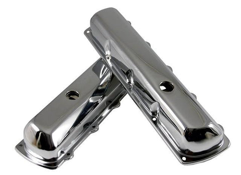 VALVE COVERS, CHROME, REPRO, PAIR, NEW, 2 1/4" TALL