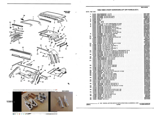 ENTERED 1978-88 G-BODY T TOP PARTS, DRAWING