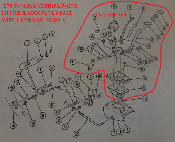 entered 73 -74 NOVA FLOOR & COLUMN AUTO SHIFTER LINKAGE, DRAWING